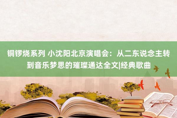 铜锣烧系列 小沈阳北京演唱会：从二东说念主转到音乐梦思的璀璨通达全文|经典歌曲